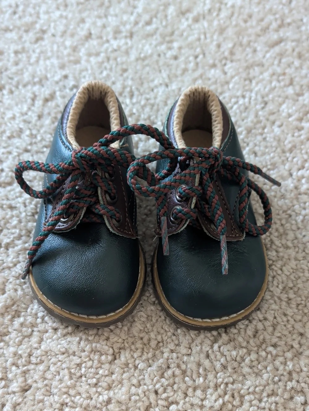 Vintage Style Infant Leather Oxford Shoes Dark Green Size 2